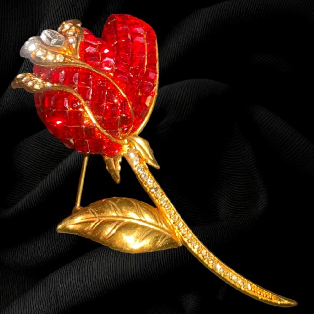 Close-Packed Square Ruby Rose Gold Plated Brooch - image 2